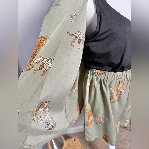 Green Animal Print Button Up and Short Set - Picture 12 of 12